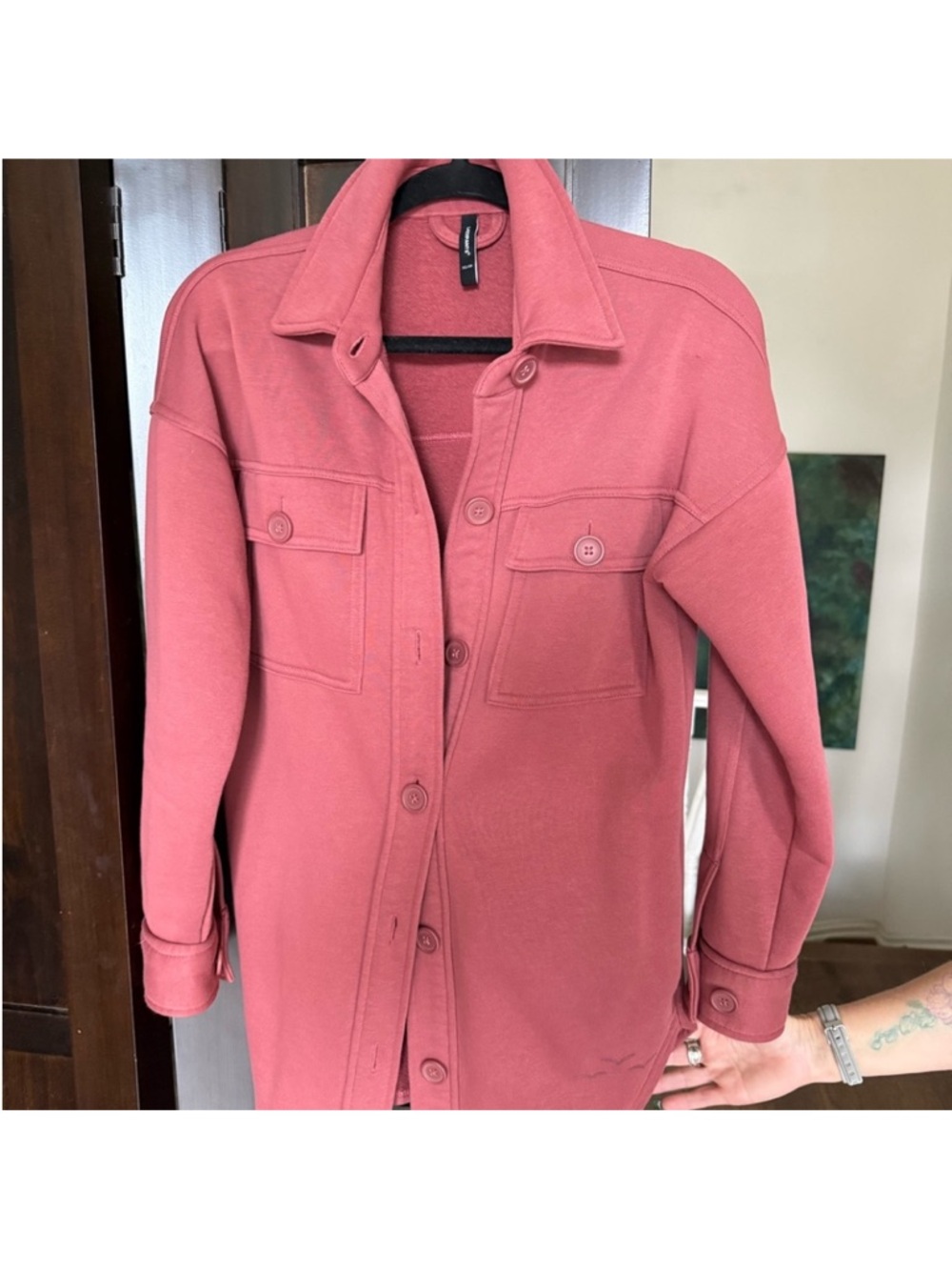 Dusty Rose Button-Front Shirt Jacket